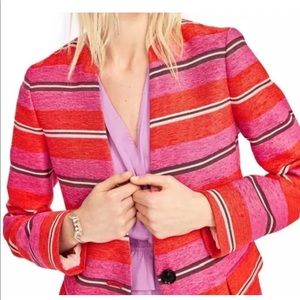 Multi stripe collarless coat jacket one button